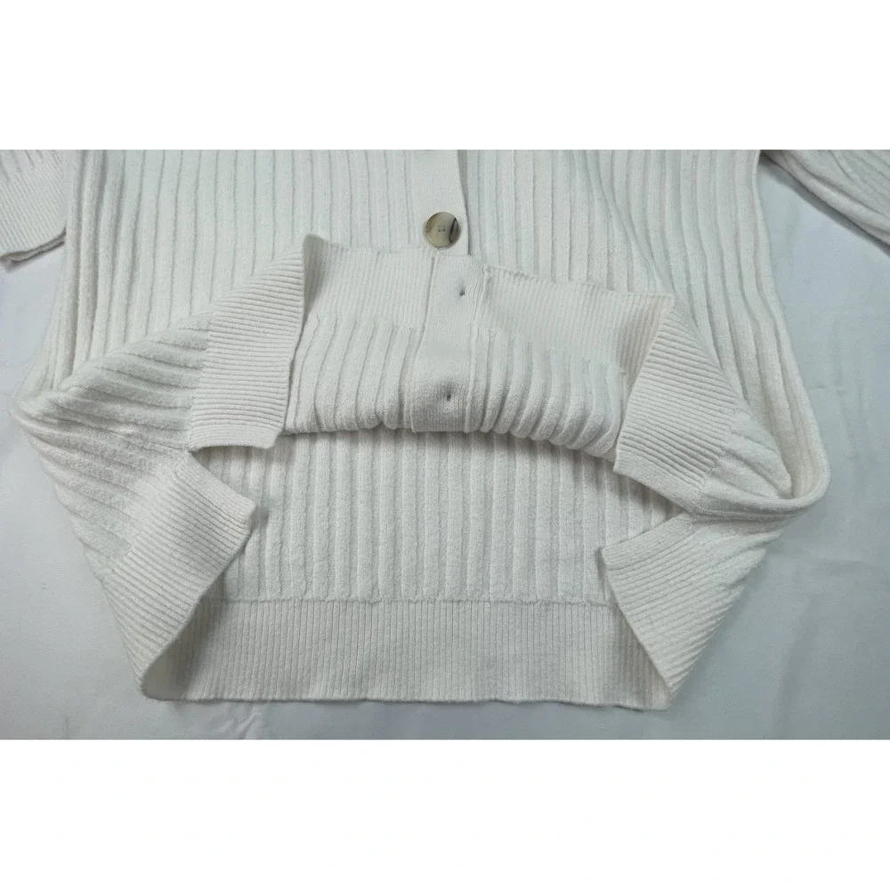 LOFT WOMENS IVORY RIBBED BUTTON FRONT CARDIGAN SWEATER SIZE M SOFT KNIT